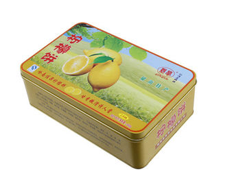 चीन नींबू केक टिन बॉक्स, CYMK मुद्रित धातु कंटेनर खाद्य श्रेणीबद्ध 0.23mm आपूर्तिकर्ता