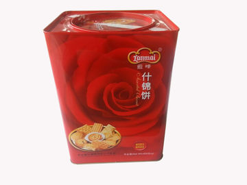 चीन लाल चौक टिन कुकी कंटेनरों 0.23mm टिनप्लेट के साथ गोल ढक्कन आपूर्तिकर्ता