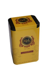 चीन आयताकार आकृति के साथ धातु चायदान पीले मुद्रित टिन चाय कनस्तरों, हाजिर आपूर्तिकर्ता